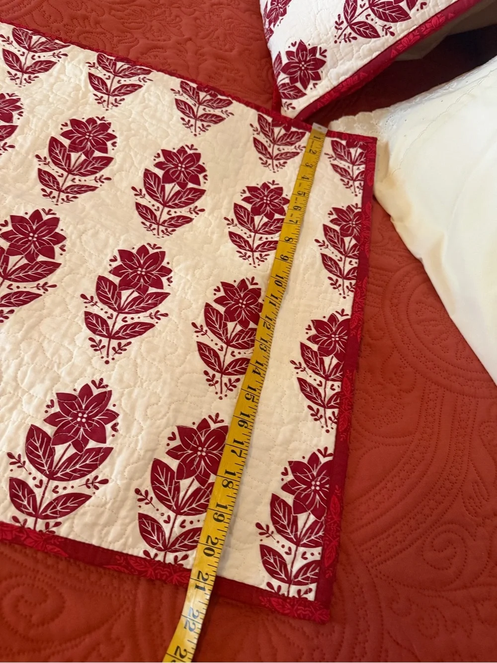 St. Nicholas Square Poinsettia Quilted Pillow Shams Red Cream Cottage Christmas